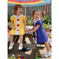 thumbnail image 5 of RUINIXCW Toddler Baby Girl Back to School Dress Kids Kindergarten First Day of School Outfits Toddler Girl Summer Fall Dress Puff Short Sleeve Doll Collar Apple Bow Embroidery Ruffle Trim Dress, 5 of 9