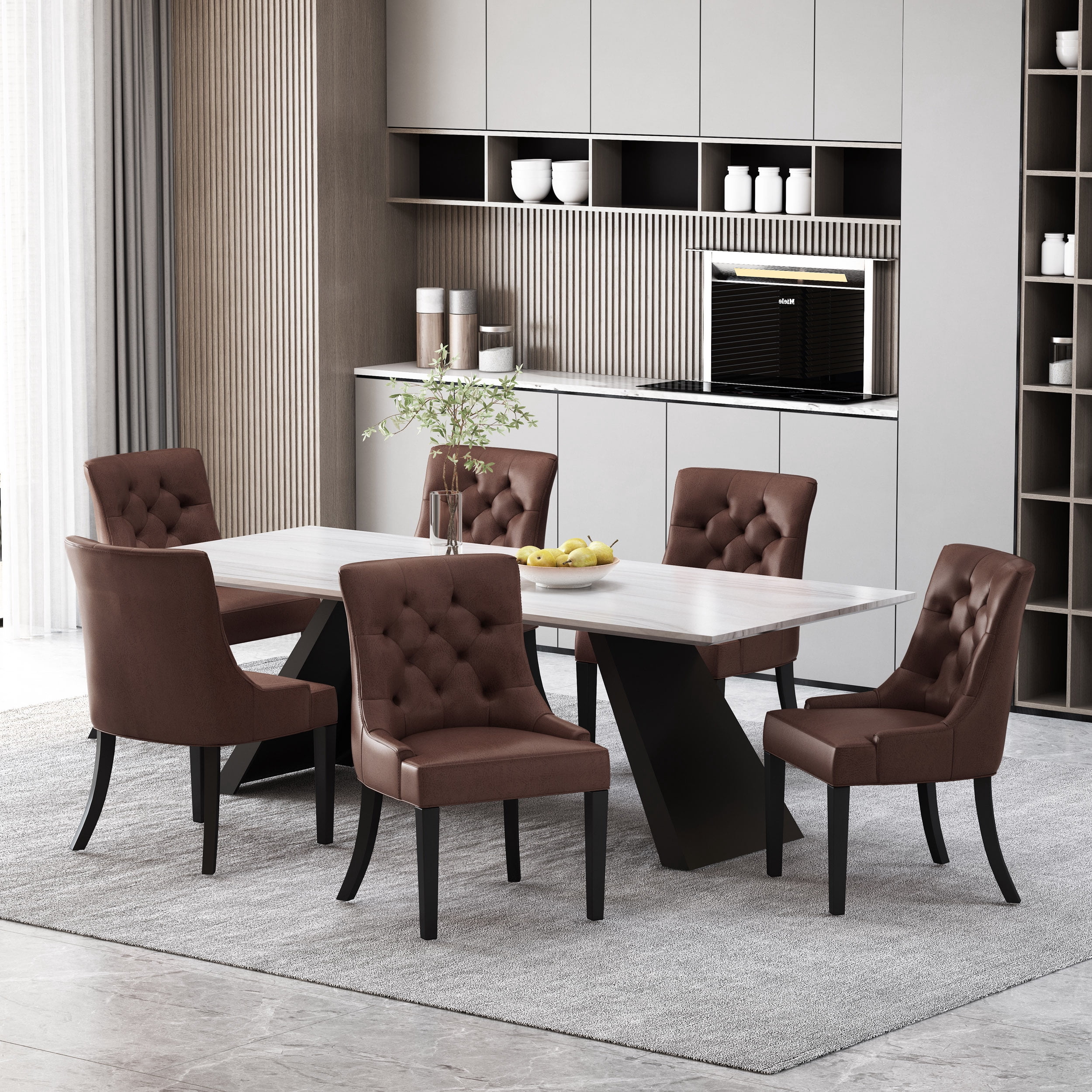 Noble House Will Contemporary Faux Leather Dining Chairs, Set of 6, Dark Brown