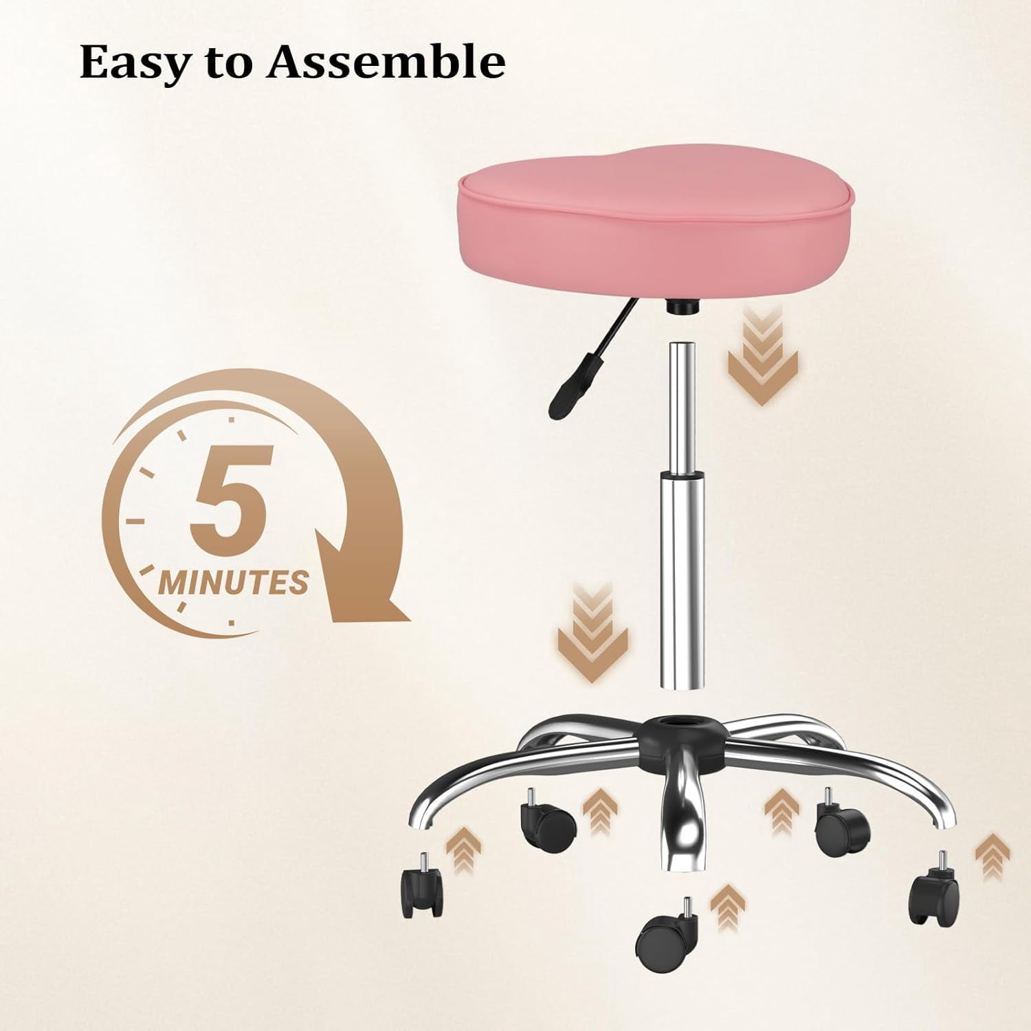 OmySalon Rolling Stool with Wheels, Hydraulic Massage Chair, Heart-Shaped Adjustable Salon Stool, Swivel Stools for Hair Stylist, Vanity SPA, Bar, Barber, Home Office, Tattoo, Hot Pink