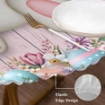 thumbnail image 3 of Easter Bunny Round Tablecloth, Fitted Table Cover with Elastic for 55"-60" Round Tables, Colorful Eggs Cute Rabbit Pink Country Wooden Table Cloth Outdoor Indoor Dinning Party Waterproof Tablecloths, 3 of 7