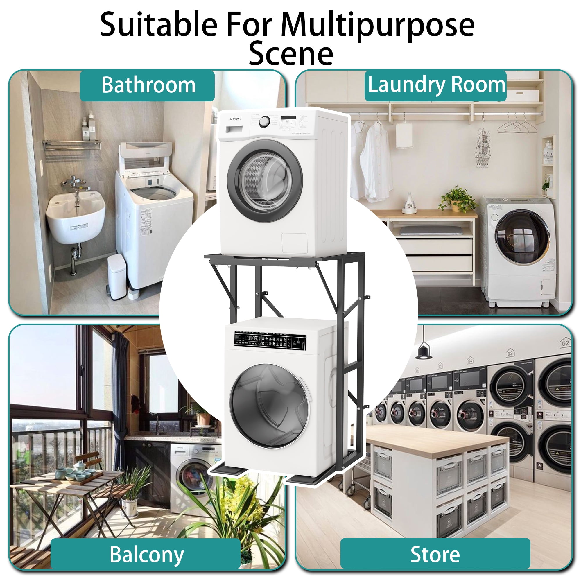 HOHYN Heavy Duty Steel Washer Dryer Stacking Rack Stand, 100 lb Weight Capacity, Compatible with Black+Decker Portable Washers & Dryers, Black
