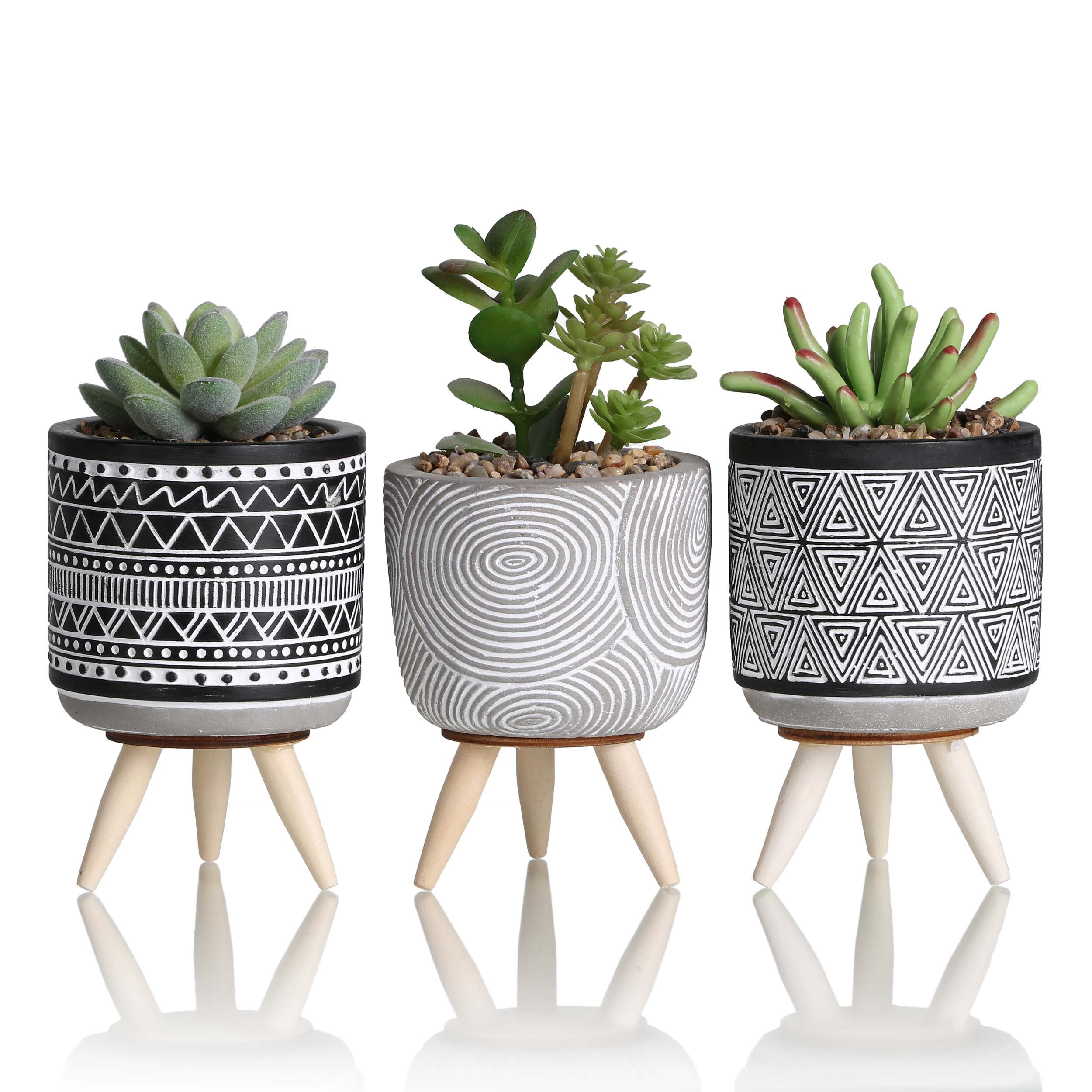 TERESA'S COLLECTIONS 6.5'' Artificial Succulents Plants in Ceramic Pot for Home Decor, Set of 3 Assorted Faux Succulents for Indoor Living Room Decor, 3 in x 3 in x 6.5 in