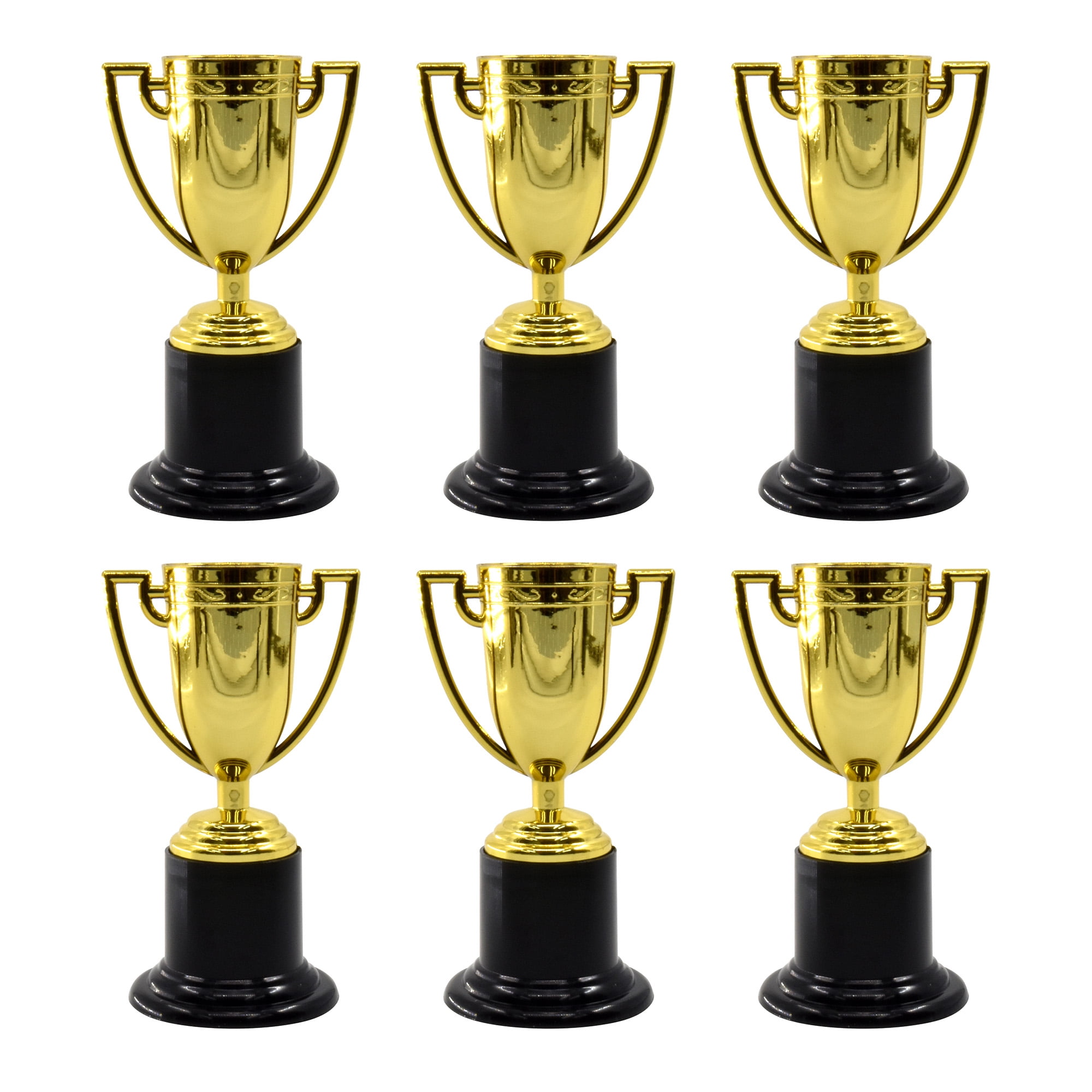 Mini 3.8-in Plastic Gold Trophies for Kids, 6 Count, Unisex, Party Favors, Way to Celebrate!