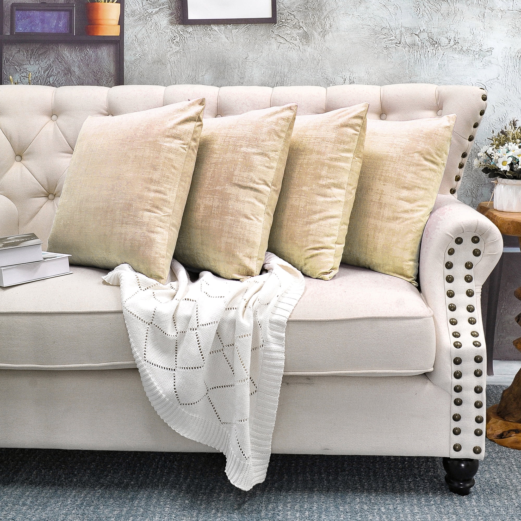 Home Soft Things Textured Velvet 4 Piece Throw Pillow Cover Set - Almond Buff - 20" x 20"