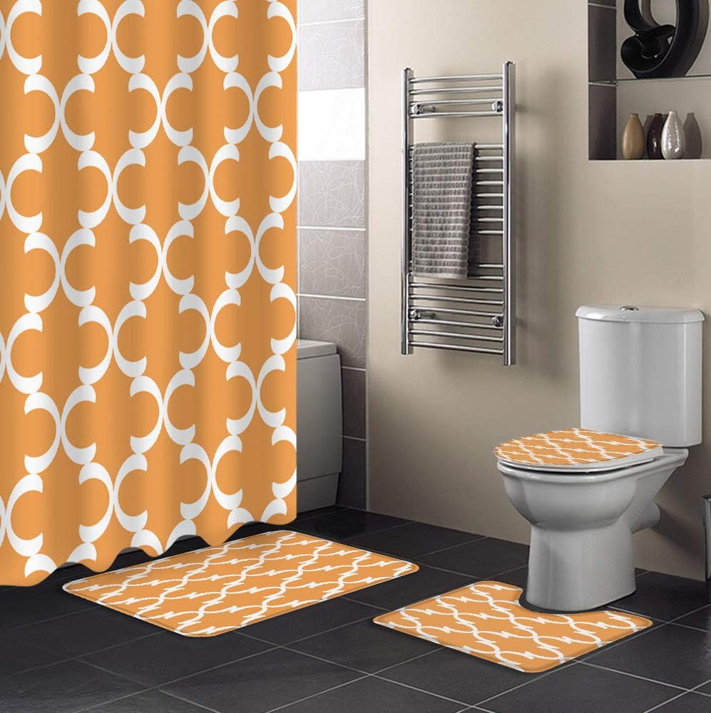 FMSHPON Geometric 4 Piece Bathroom Set Shower Curtain Bath Rug Contour ...