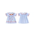 thumbnail image 2 of Yuemengxuan Toddler Girl Back to School Dress Letter Apple Short Sleeve Round Neck Striped Dress, 2 of 9