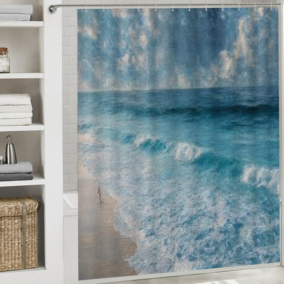RKSupls Valentine's Day Shower Curtain, Ocean Waves Waterproof Shower Curtain with Hooks for Home Bathtub Bathroom  Decor Washable Curtains, 72x72 in