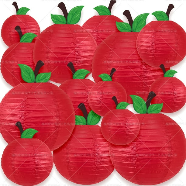 KAKOWELY 6 linternas de papel con forma de manzana: decoración para la vuelta al cole con temática de frutas, linternas colgantes de manzana roja para fiesta de cumpleaños de 15, 20 y 25 cm.