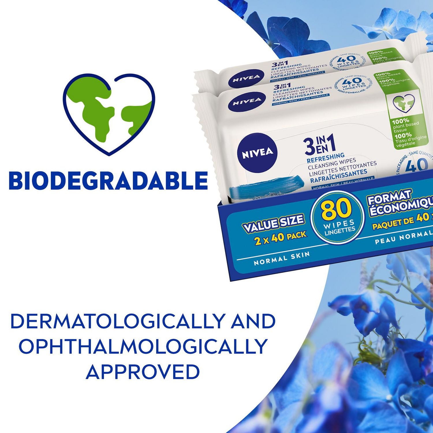 NIVEA 3-in-1 Biodegradable Normal Skin Cleansing Wipes