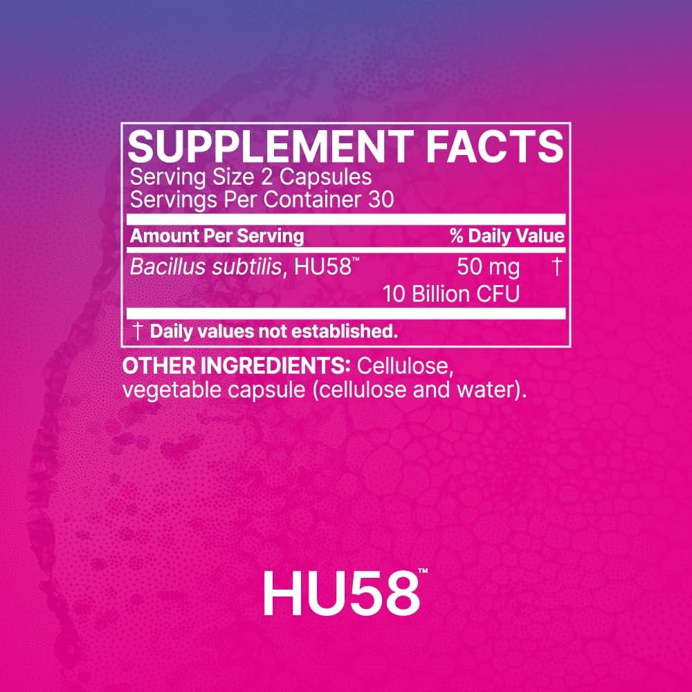 Microbiome Labs HU58 Bacillus Subtilis Probiotics for Women and Men - High Potency Spore Probiotic for Digestive Health & Immune Support - Daily Capsules with 10 Billion CFU 60 Capsules