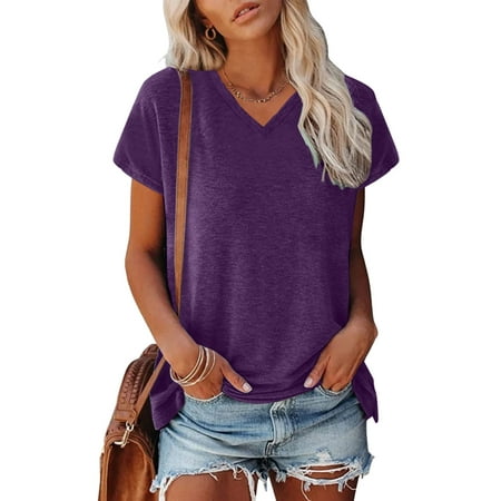 SNKSDGM Easter Shirts for Women Short Sleeve Shirts for Women Work Casual Women Cap Sleeve Summer Casual Tops V Neck Solid Color Casual Shirts Loose fit Blouse Going Out Tops for Women Lace Bodysuit
