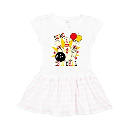 

Inktastic Cute Bowling Pin 4th Birthday Gift Toddler Girl Dress