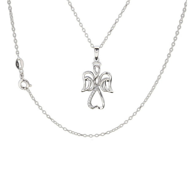 Sterling Silver Round CZ Angel Fairy Heart Charm Fine Jewelry Women Pendant  Necklace 18\