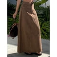 thumbnail image 6 of Coffee Brown Denim Maxi Skirt With Front Slit Loose Casual Style, 6 of 21