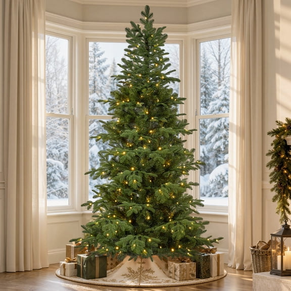 Goosiay 7ft Pre-Lit Christmas Tree with 2264 Branch Tips, 350 Multicolor LED Lights, Slim Artificial Christmas Tree for Living Room