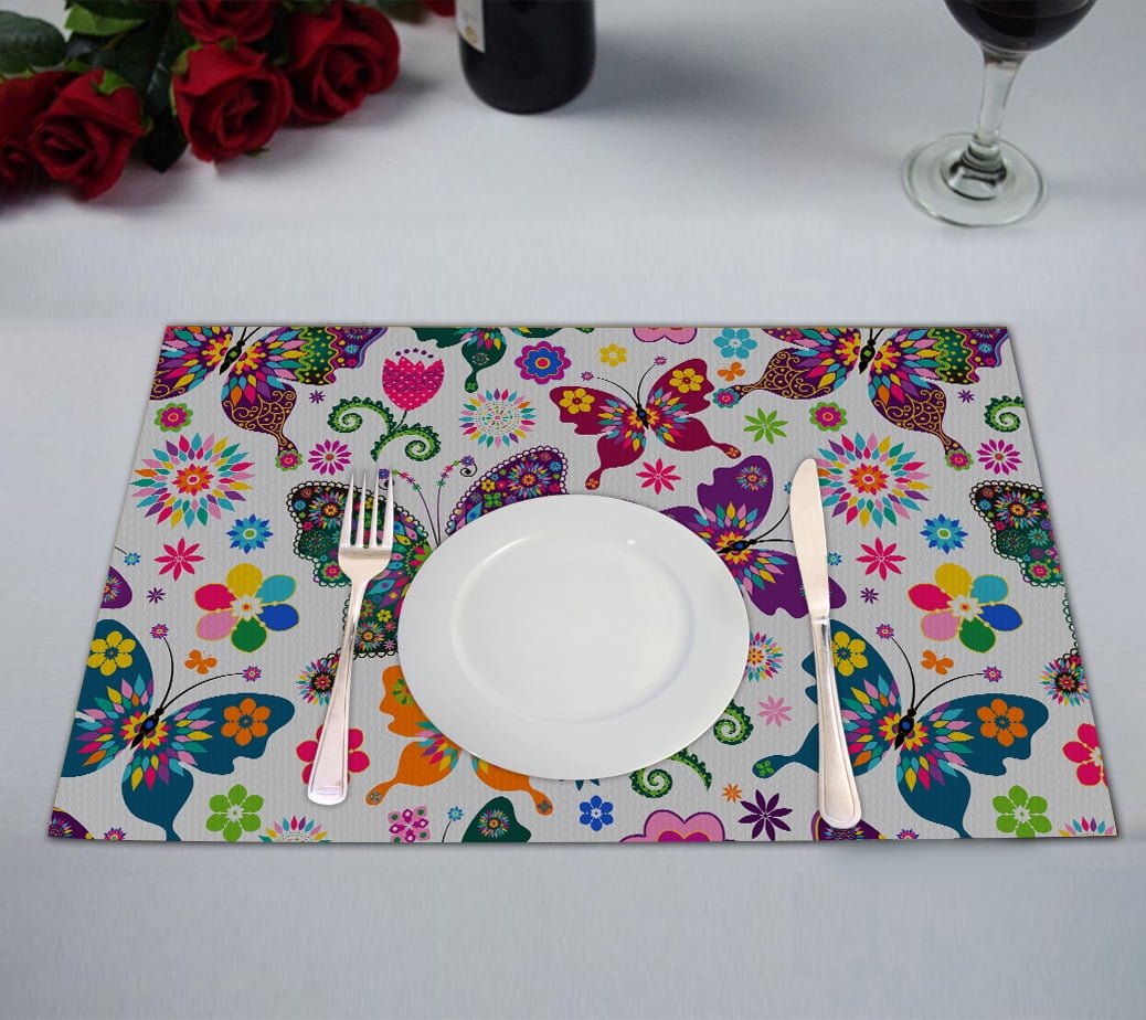 GCKG Butterflies Placemat,Beatiful Flying Butterflies Table Placemat 12x18 Inch Set of 2