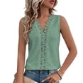 thumbnail image 1 of Camisa sin mangas de encaje Blusa Color liso Escote en V Blusa hueca para mujer Dama Citas Verano Verde XL, 1 of 6