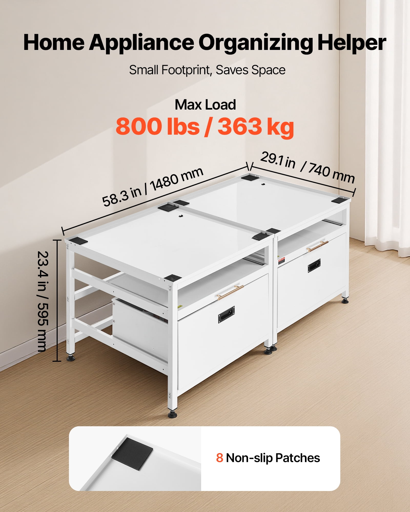 VEVOR Laundry Pedestal, 22.6 in Height, 29 x 29 in Washer and Dryer Pedestals with Pull-out Tray and Storage Space, 800 lbs Load Capacity, Non-Slip Feet Washing Machine Stand Universal, White, 2 Pack