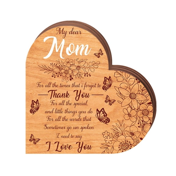 Elainilye Wooden Desktop Decoration Love Heart Shape, Mother’s Day Holiday Gift Ornament, Rustic Home Decor for Living Room Mantel