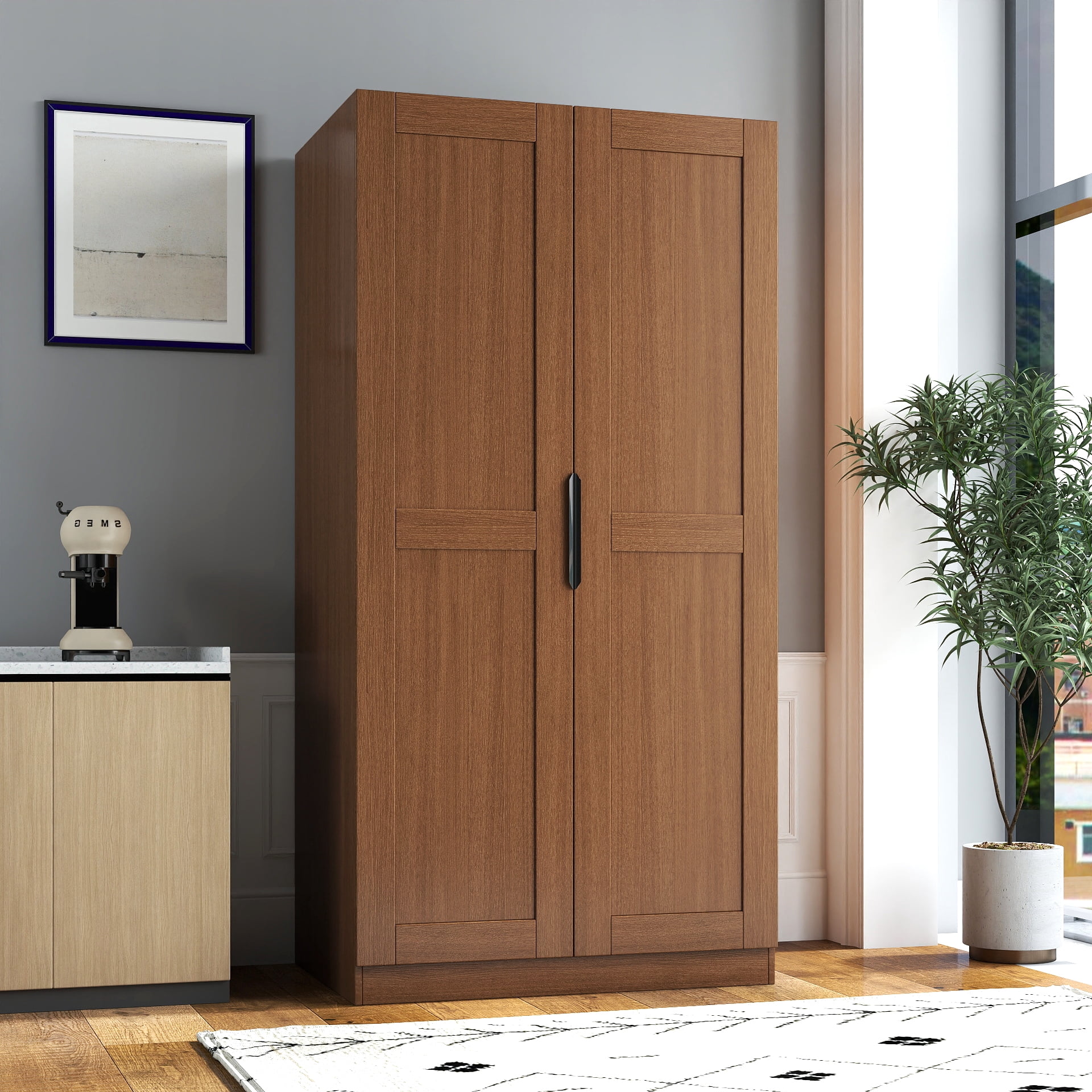 Leumius 63" Tall Kitchen Pantry Cabinet,Freestanding Buffet Cupboards Sideboard with Doors & Shelves,Kitchen Pantry Storage Cabinet for Kitchen,Living Room,Walnut