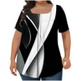 thumbnail image 3 of JURANMO Womens Oversized Tshirts Graphic Tees 2025 Summer Trendy Digital Print Blouses Casual Square Neck Short Sleeve Shirts Loose Fit Pleated Tunic Tops Black XXL Holiday Sale, 3 of 6