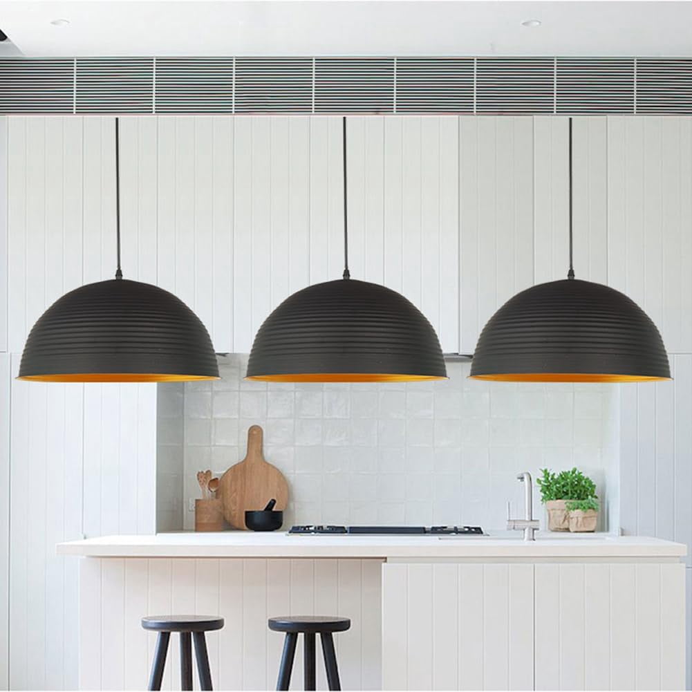 Simple Semicircle Metal Pendant Lamp for Dining Room, Retro Industrial Style Dome Pendant Light Fixture for Kitchen Island, Vintage Rustic Farmhouse Pendant Lighting for Bedroom