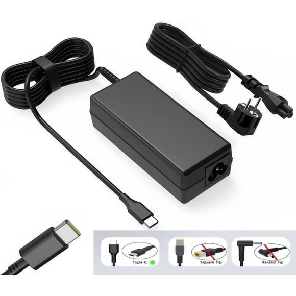 USB-C Laptop Charger (65W/45W) - Compatible with Lenovo ThinkPad, Yoga, HP Chromebook, Dell Latitude/XPS, ASUS - White