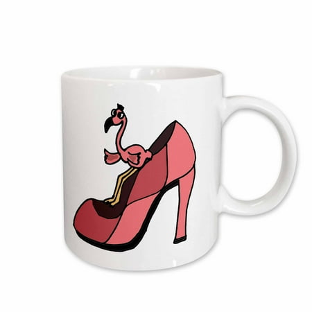

3dRose Funny Pink Flamingo in High Heel Shoe Ceramic Mug 15-ounce