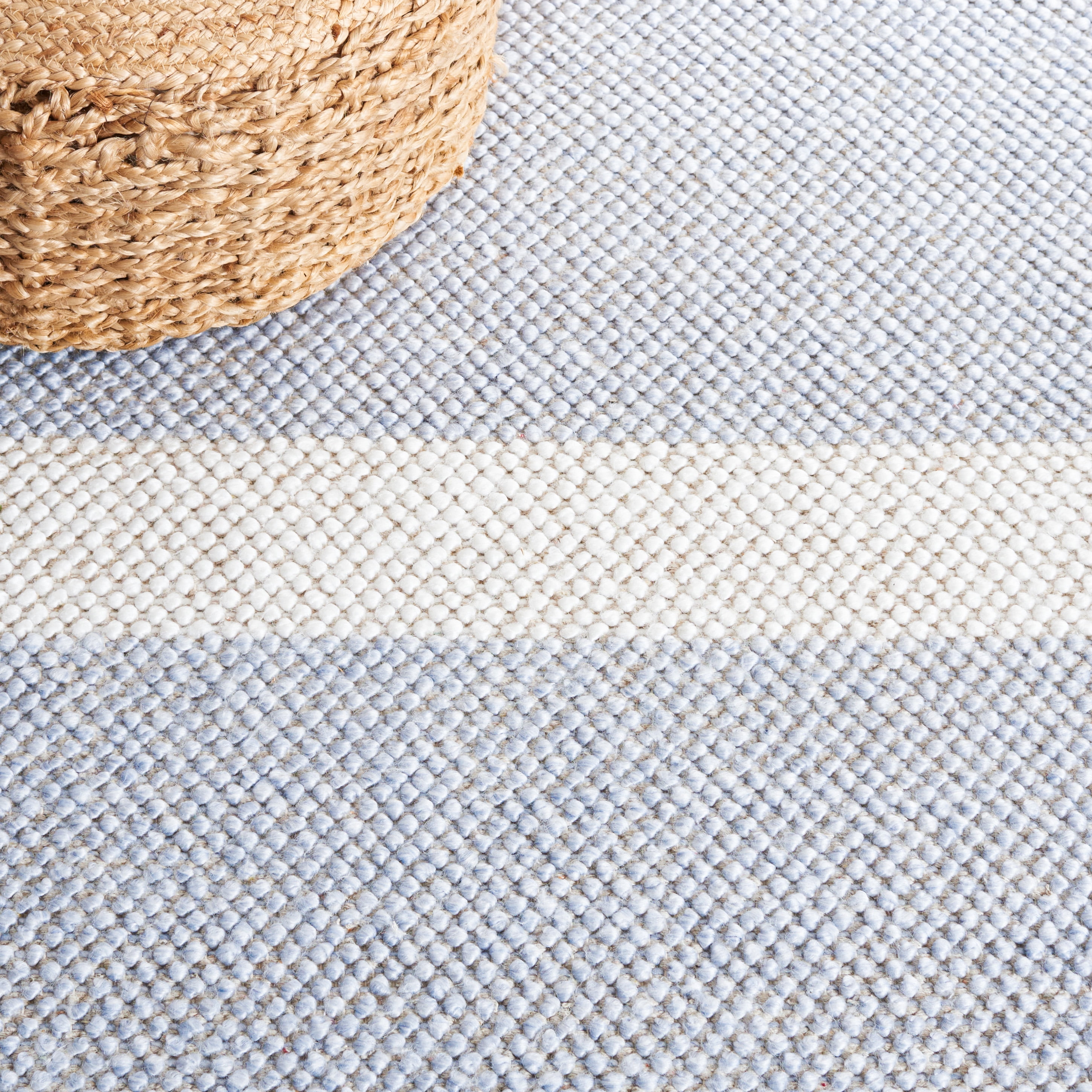 SAFAVIEH Natura Marina Striped Wool Area Rug, Light Blue/Ivory, 6' x 6' Square