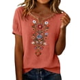 thumbnail image 5 of Favoffer Women's Washed Crinkle Linen Blend Shirt Boho Embroidered Tunic Short Sleeve V Neck Loose Fit Peasant Top Elegant Daily Summer Beach Holiday Blouse, 5 of 6