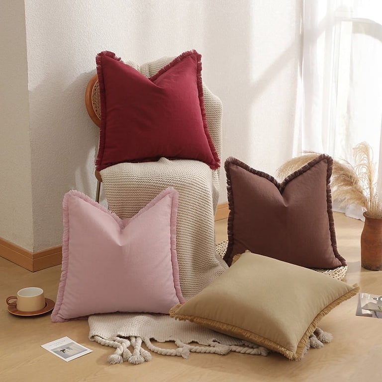 XmhyTop-A White Fringe Throw Pillows 45*45cm Washed Cotton