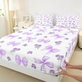 thumbnail image 3 of Feelyou Purple Bowknot Ribbon Full Size Sheets, Romantic Flower Floral Bed Sheets, 4pcs, 3 of 7