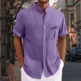 thumbnail image 3 of Men Linen Hawaiian Shirt Short Sleeve Button Down Stand Collar Beach Vacation Summer Holiday Casual Shirt with Palm Tree Print Tees, 3 of 4