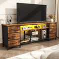 thumbnail image 3 of Tydimor Modern TV Stand for 75-80 inch TVs, LED Entertainment Center with Power Outlets and 6 Drawers, Media Console with Storage for Living Room, Rustic Brown, 3 of 8