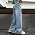 thumbnail image 4 of TIREOW Girls Baggy Jeans Elastic High Waist Wide Leg Denim Pants Trendy Solid Color Y2K Streetwear Loose Fit Denim Trousers, 4 of 8