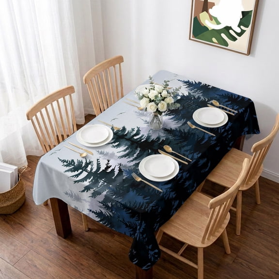 Forest Table Cloth Waterproof Tablecloths, Dark Blue Fall Bird Vintage Farmhouse Tree Tablecloth Dining Table Cover for Kitchen Party Tabletop Outdoor, Rectangle Tablecloth 52x70 Inch