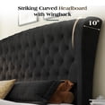 thumbnail image 3 of VanAcc California King Size Platform Bed Frame, Velvet Upholstered Sleigh Bed with Scroll Wingback Headboard & Footboard/Button Tufted, Black, 3 of 9