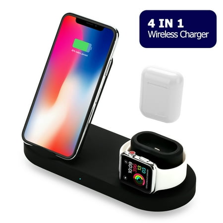 3 in 1 Wireless Charger, Wireless Charging Station for Apple Watch Series 4/3/2/1 & AirPods, 10W Qi Fast Wireless Charger Stand for iPhone Xs Max Xs XR X 8 8 Plus, Samsung S10 S9+ Note (Best Iphone 8 Plus Wireless Charger)