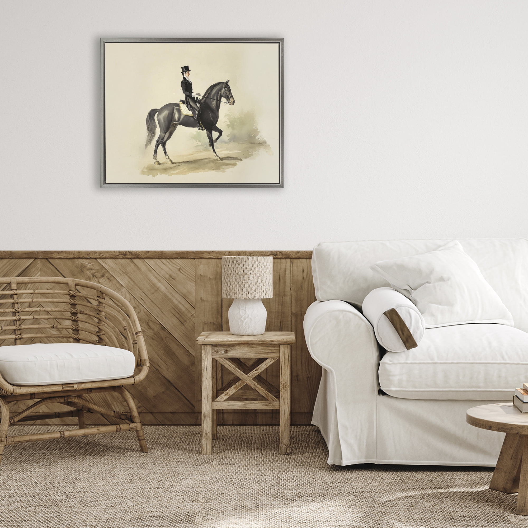 Stupell Industries Gentleman On A Horse Gray Framed Floater Canvas Wall Art, design by Sisi and Seb