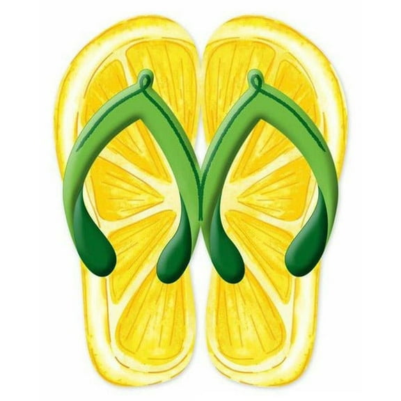 13" Metal Embossed Flip Flops: Lemon