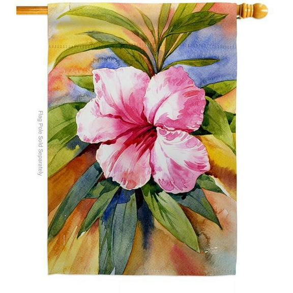 Angeleno Heritage H137547-BO Hibiscus Floral Double-Sided Garden Decorative House Flag, Multi Color