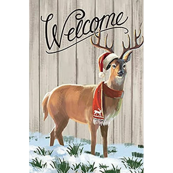 Christmas Deer Welcome Garden Flag - 12" x 18", Double Sided, House Flag, Christmas Decor, Garden Decor, Christmas Tree Lot