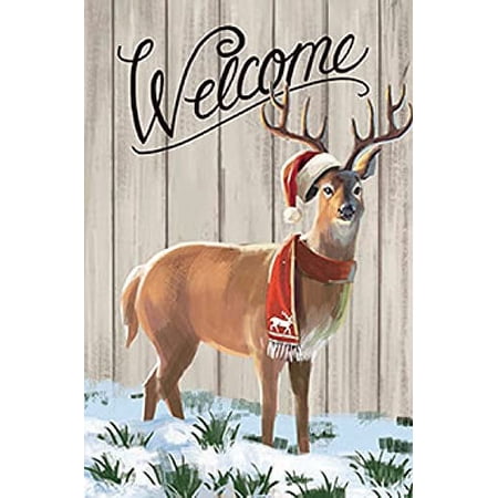 Christmas Deer Welcome Garden Flag - 12 x 18 Double Sided House Flag Christmas Decor Garden Decor Christmas Tree Lot