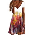 thumbnail image 1 of Vestidos casuales elegantes con cuello en V de manga corta con estampado floral de verano para mujer Fridja  qw4293, 1 of 8