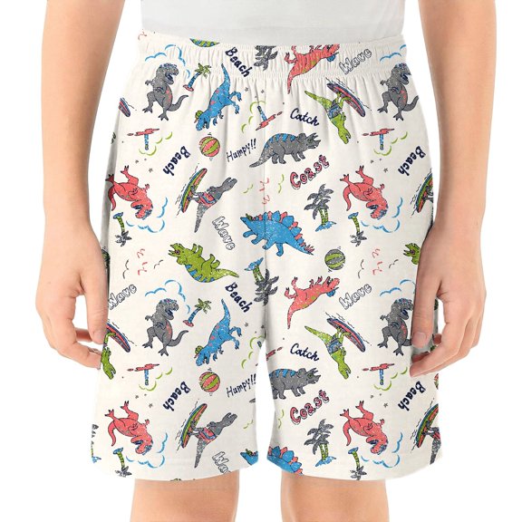 LIIPEE Boys Shorts Casual Cute Graphic Toddler Cartoon Dinosaur Printed Shorts Youth Kids Soft Comfortable Lightweight Shorts Summer Beach Vacation Breathable Daily Shorts,White,2-3 Years
