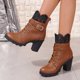 thumbnail image 4 of NECHOLOGY Botas Mujer Zapatos Botines mujer Botas de otoño e invierno, tacón grande, tacón grueso, encaje, correa de encaje, cremallera trasera, suela gruesa, zapatos de mujer con (Brown, 8), 4 of 7