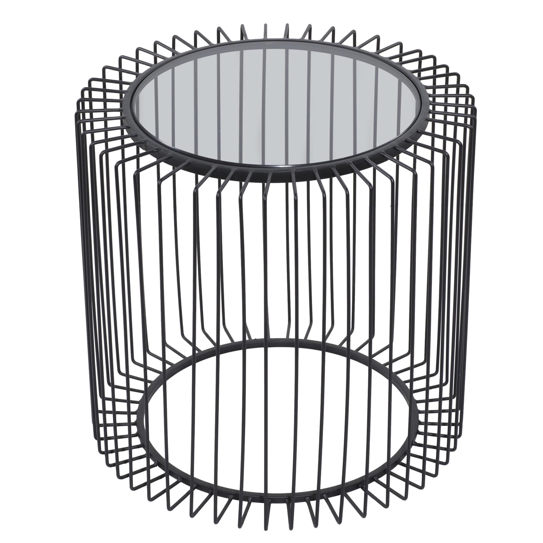 DecMode 20" x 19" Black Metal Open Wire Frame Accent Table with Shaded Glass Top, 1-Piece