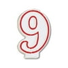 "Club pack of 24 White and Red Numeral ""9"" Decorative Birthday Party Candles"