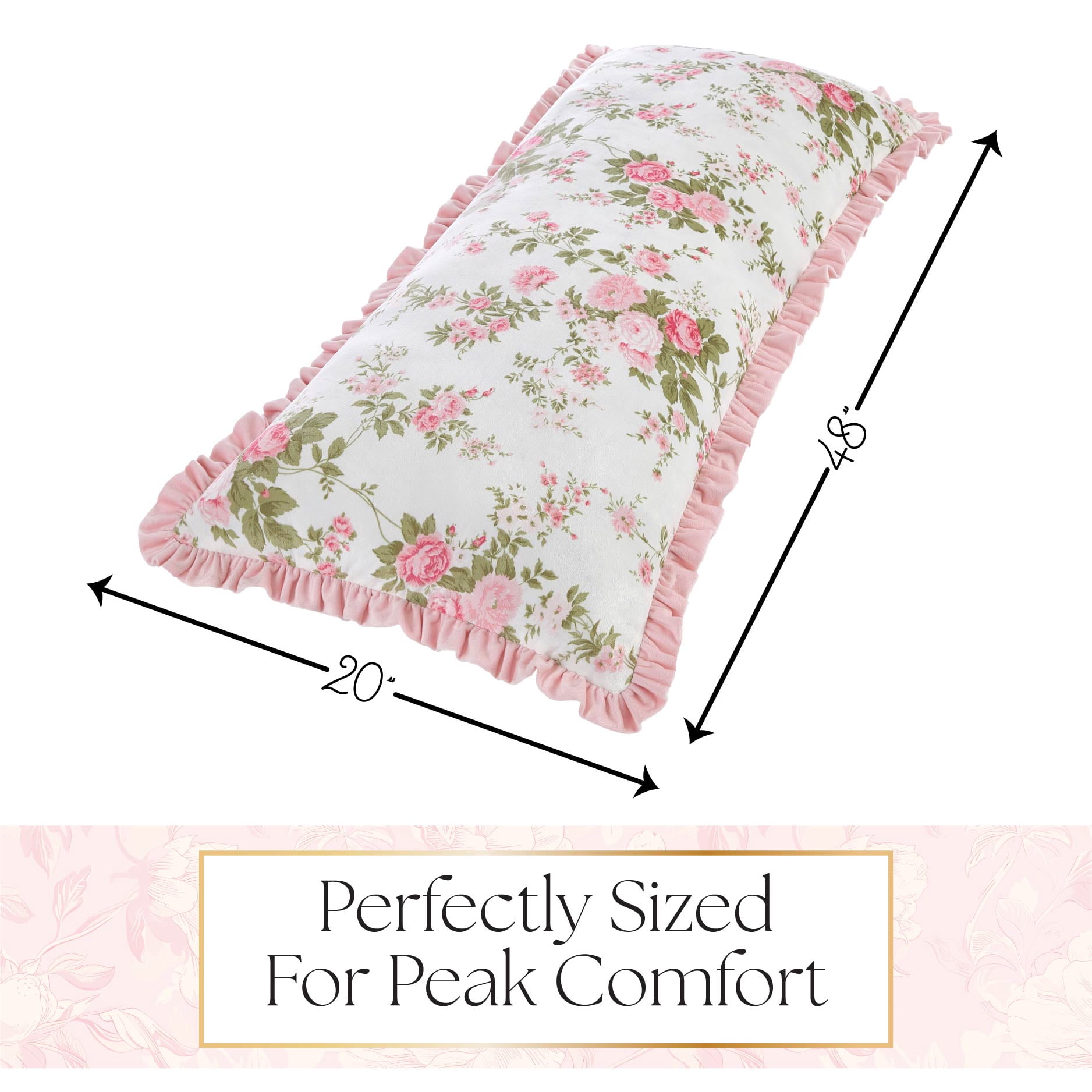 Petals and Pearls by Urban Shop 20" x 48" Ruffle Mink Body Pillow, Pink
