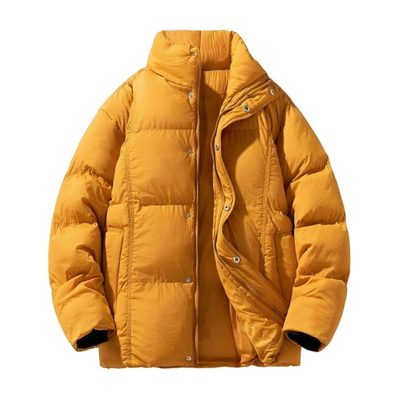 Lovzfmll Men's Puffer Jacket Stand Collar Short Puffer Zip Up Quilted Orange, 2XL